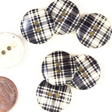 Vintage Black And White Plaid Button 15 Mm Etsy