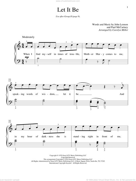 Beatles Let It Be Beginner Sheet Music For Piano Solo Elementary