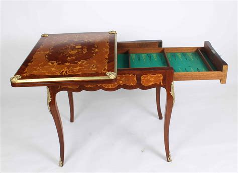 Antique French Burr Walnut Marquetry Card Backgammon Table Anticswiss