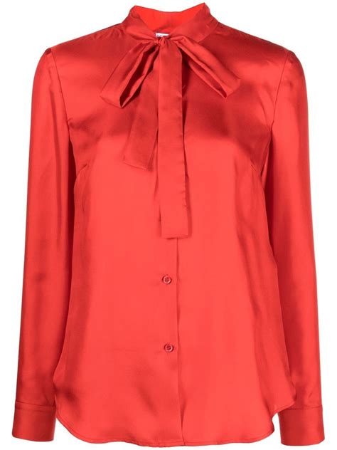 Red Valentino Pussy Bow Collar Silk Satin Shirt Farfetch