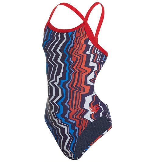 Arena Girls Zig Zag Challenge Maxlife Thin Strap Open Back One Piece