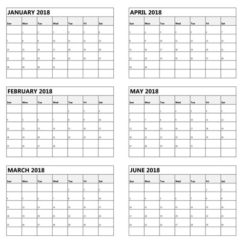 Incredible 6 Month Fill In Calendar On One Page Printable Blank