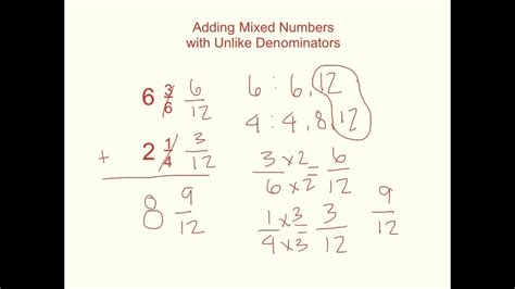 How to add fractions with unlike denominators with examples from k5 learning. Add & Subtract Mixed Numbers w/Unlike Denominators - YouTube