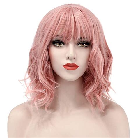 Discoball Pink Wigs Women Wigs Short Pink Wig Short Curly Wig Charming Lady Bob With Fringe Wave