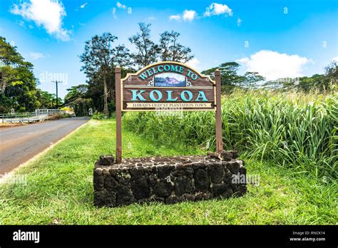 Koloakauaihawaiiusa May 12 2018 Welcome Sign Of Koloa Stock