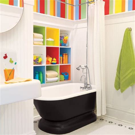 Wallpaper can make a big impact in bathrooms, too. 10 Cute Kids Bathroom Decorating Ideas - DigsDigs