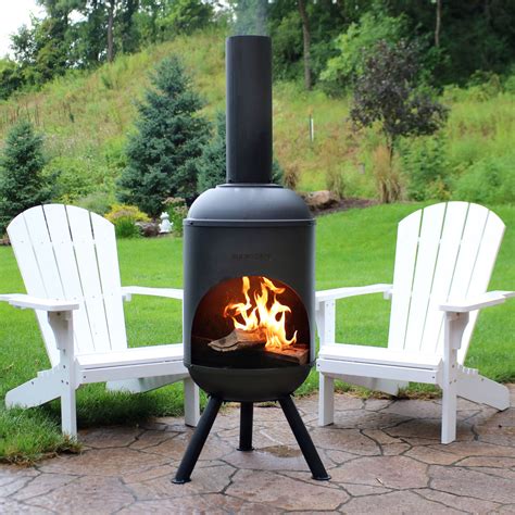 Sunnydaze Outdoor Backyard Patio Modern Steel Wood Burning Fire Pit Chiminea With Wood Grate