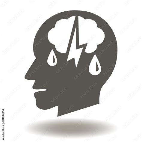 Depression Icon Vector Head Cloud Lightning Drops Illustration