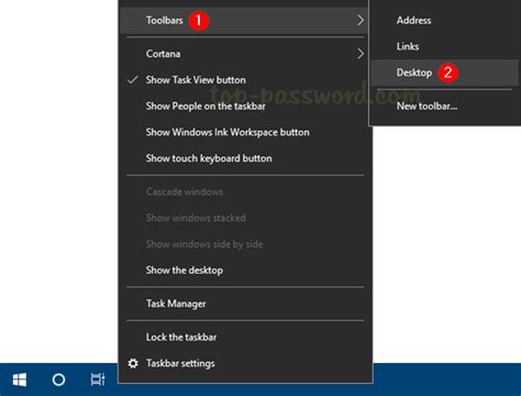 How To Add Desktop Toolbar To Windows 10 Taskbar Password Recovery