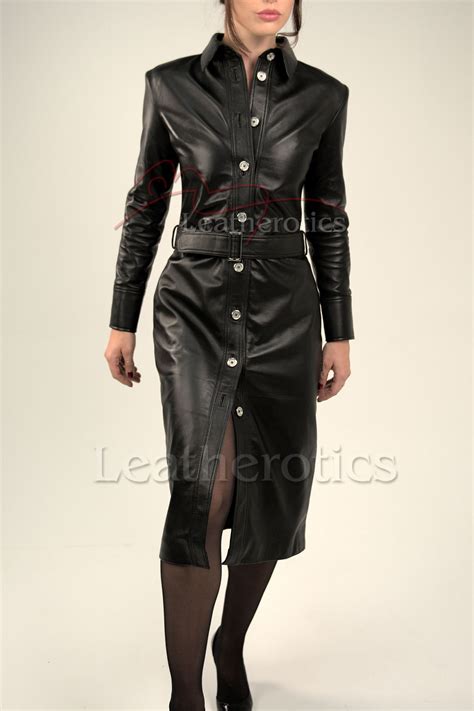 Lavish Soft Black Leather Astrid Midi Dress With Sleeves Leatherotics