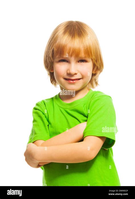 Portrait Of Happy Blond 4 Years Old Caucasian Boy Standing Isolated On