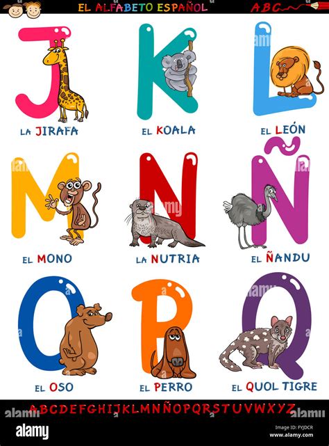 Cartoon Spanish Alphabet With Animals Stock Photo Alamy