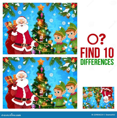 Christmas Find Ten Differences Game Template Stock Vector