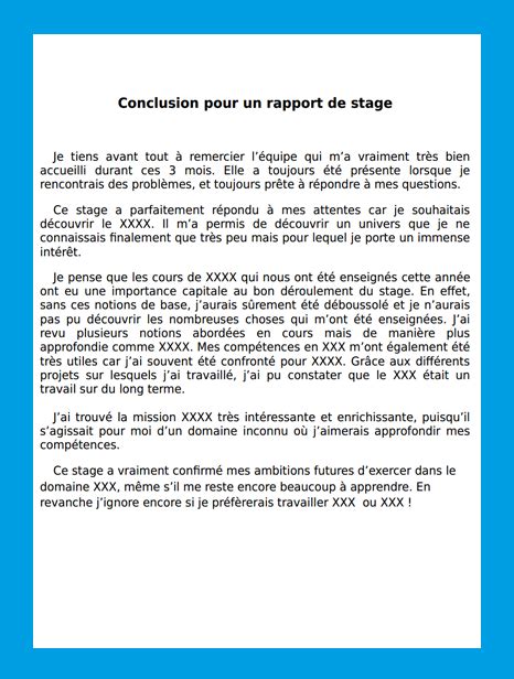 Conclusion Rapport De Stage Exemple Rapport De Stage