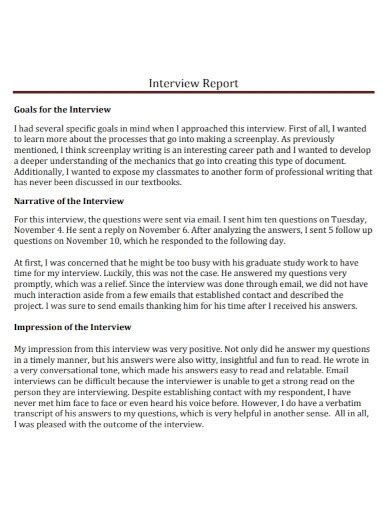 Interview Narrative Report Sample