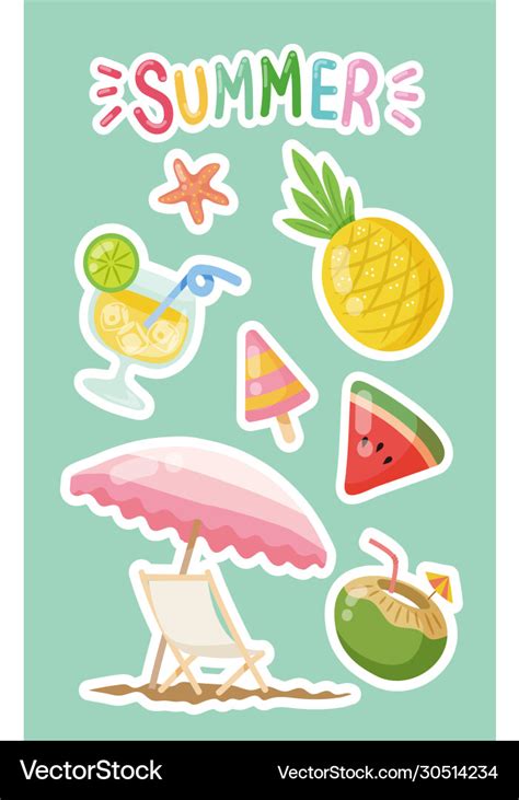 Cute Summer Doodle Stickers Royalty Free Vector Image