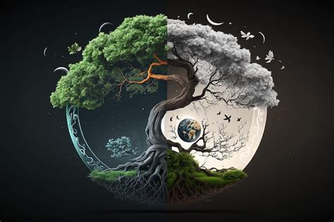 Premium Photo Ying Yang Concept Of Balance Yggdrasil Tree Of Life
