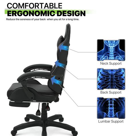 Magshion Gaming Chair With Footrest Headrest And Lumbar Support Black