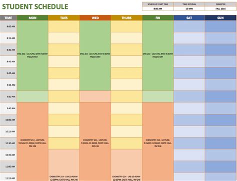 Schedule Spreadsheet Template —
