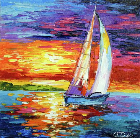 Lonely Sailboat At Sea Painting By Olha Darchuk Pixels