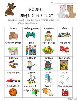 Is a person, place or thing. Nouns--Singular or Plural? Sorting Worksheet ...