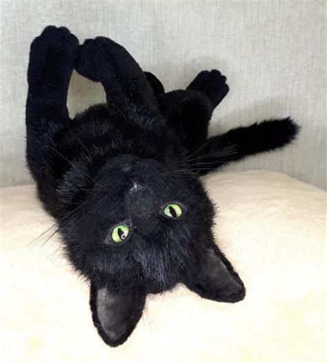 Realistic Toy Black Cat Plush Cat Collectible Toy By Galina Popova