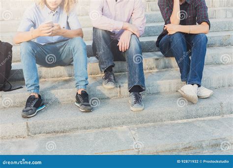 Group Of People With Gadgets Outdoor Copy Space Stock Photo Image Of