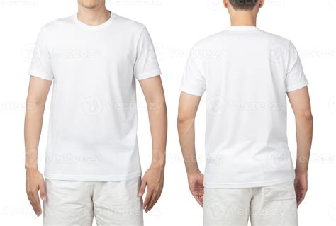 Young Man In Blank White T Shirt Mockup Front And Back Used As Design