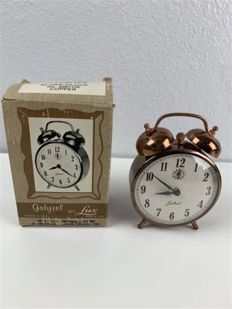 Vintage Copper Patina Twin Bell Gabriel Alarm Clock By Lux With Box For