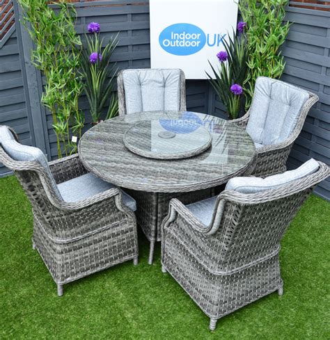 Hatherton Round Glass Top Rattan Dining Set 4 Or 6 Seater In Grey Or