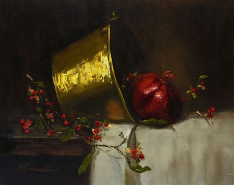 Pomegranate And Brass X Oil On Linen Fruit Painting Floral