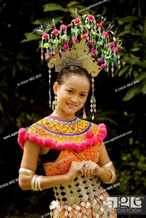 Iban Lady Wearing Traditional Costume At Sarawak Cultural Village Damai Sarawak Malaysia