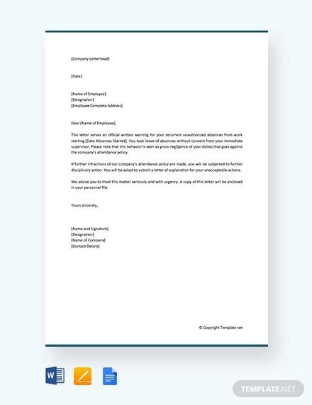 Attendance Warning Letter Template Word Pdf Format Download