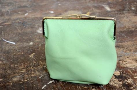 Mint Green Leather Clutch Bag With Vintage Kiss Clasp Etsy Leather