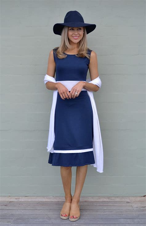 Indiana Dress Womens Sleeveless Blue And White Fitted Wool Dress For