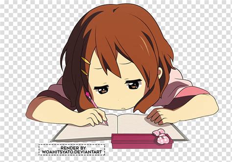 Brown Haired Girl Anime Character Reading Transparent Background Png