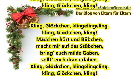 Doch auch moderne texte finden ihren weg in die textbücher. Weihnachtslieder Deutsch Kling Glöckchen Klingelingeling ...