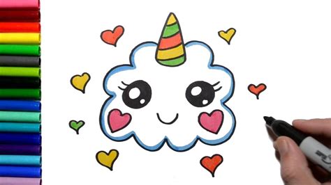 How To Draw A Cute Kawaii Unicorn Cloud Youtube