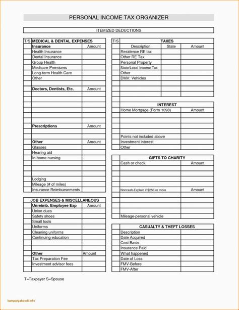 Itemized Deductions Worksheet Excel