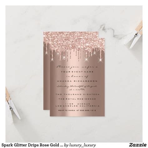 Spark Glitter Drips Rose Gold Bridal Sweet 16th Invitation Zazzle