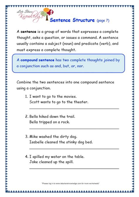 grade  grammar topic  sentence structure worksheets lets share