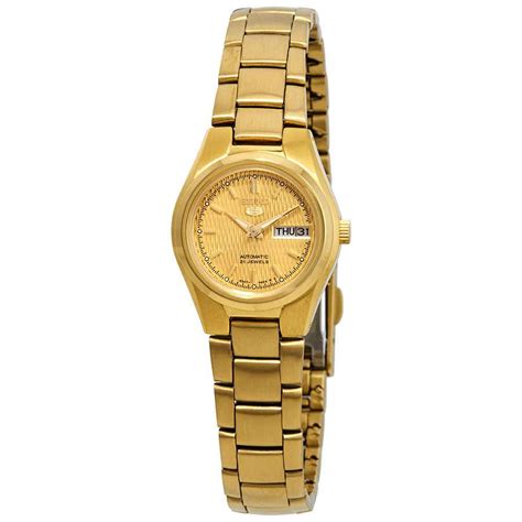 Seiko Series 5 Automatic Gold Dial Ladies Watch In Gold Tone Metallic