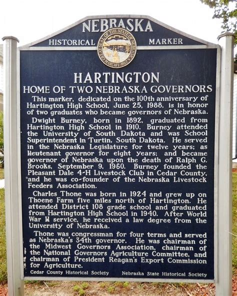 Hartington Home Of Two Nebraska Governors Historical Marker