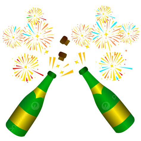 새해 축하 동안 와인 병과 불꽃 놀이 새해 일러스트 축하 일러스트 와인 병 축하 새해 복 많이 받으세요 Png 일러스트