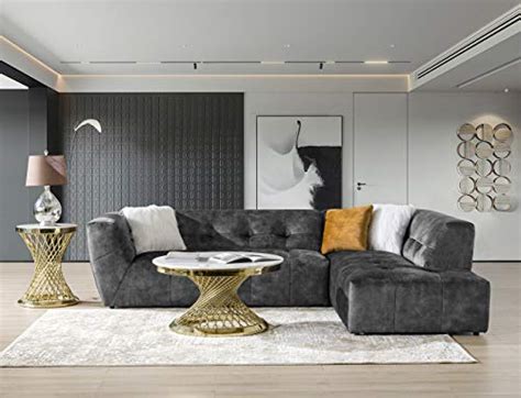 Acanva Luxury Tufted Low Back Set Mid Century Velvet Sectional Sofa