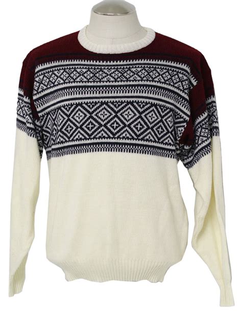1980s Vintage Sweater 80s Mervyns Mens White Maroon And Navy Blue