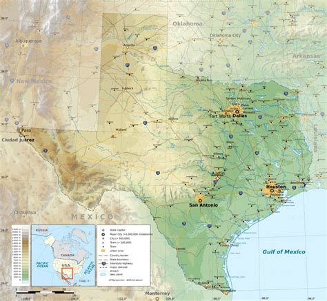 Large Detailed Physical Map Of The State Of Texas With Roads Large