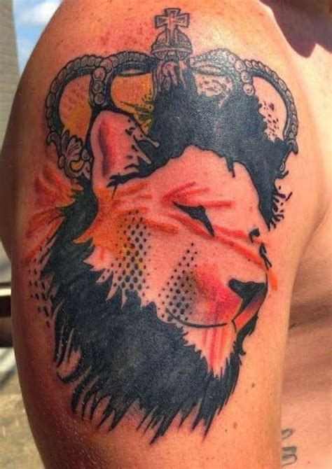 100 Abstract Portrait Lion Crown Shoulder Tattoo Design Png 