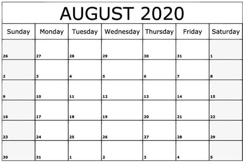 August 2020 Calendar Printable | Editable calendar, Calendar printables, Printable calendar template
