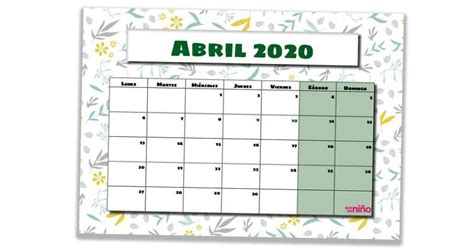 Calendario Escolar Calendario Abril 2020 Infantil